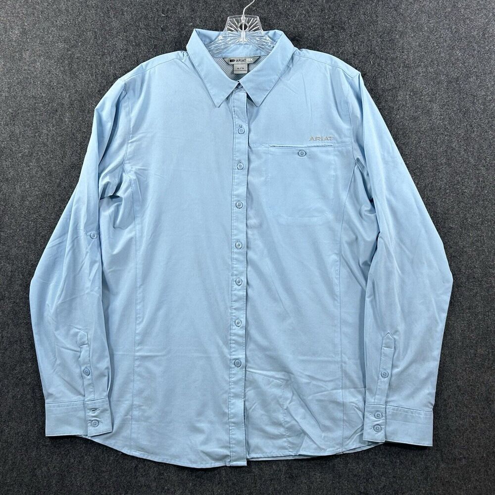 Ariat Tek Shirt Women’s Extra Large Baby Blue Pocket Roll Sleeve Outdoor